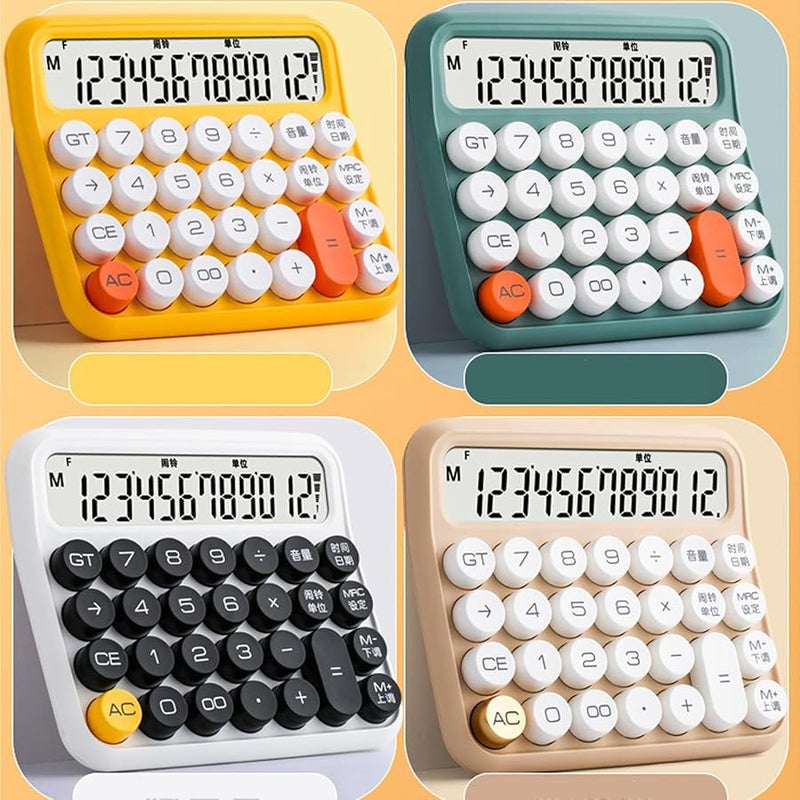 Pwshymi 12 رقم آلة حاسبة كبيرة الأزرار بشاشة LCD كبيرة ومفتاح ميكانيكي للمكتب والمدرسة والمنزل بلون شاي الحليب - Image 2